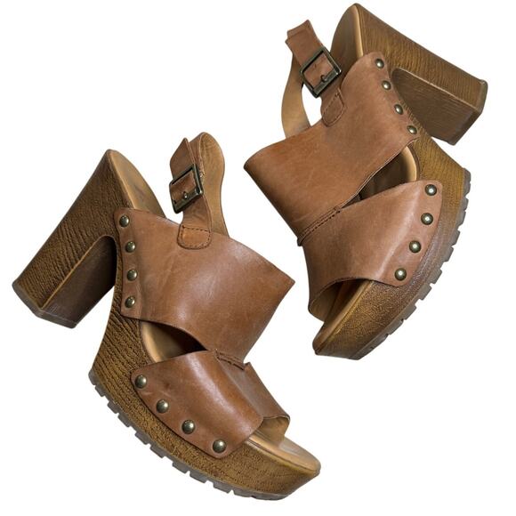 KORKS Kristian Slingback Platform Sandal Leather Tan Brown Size 7 - Picture 3 of 7